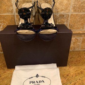 Prada Navy Blue Sequins Womans Shoe